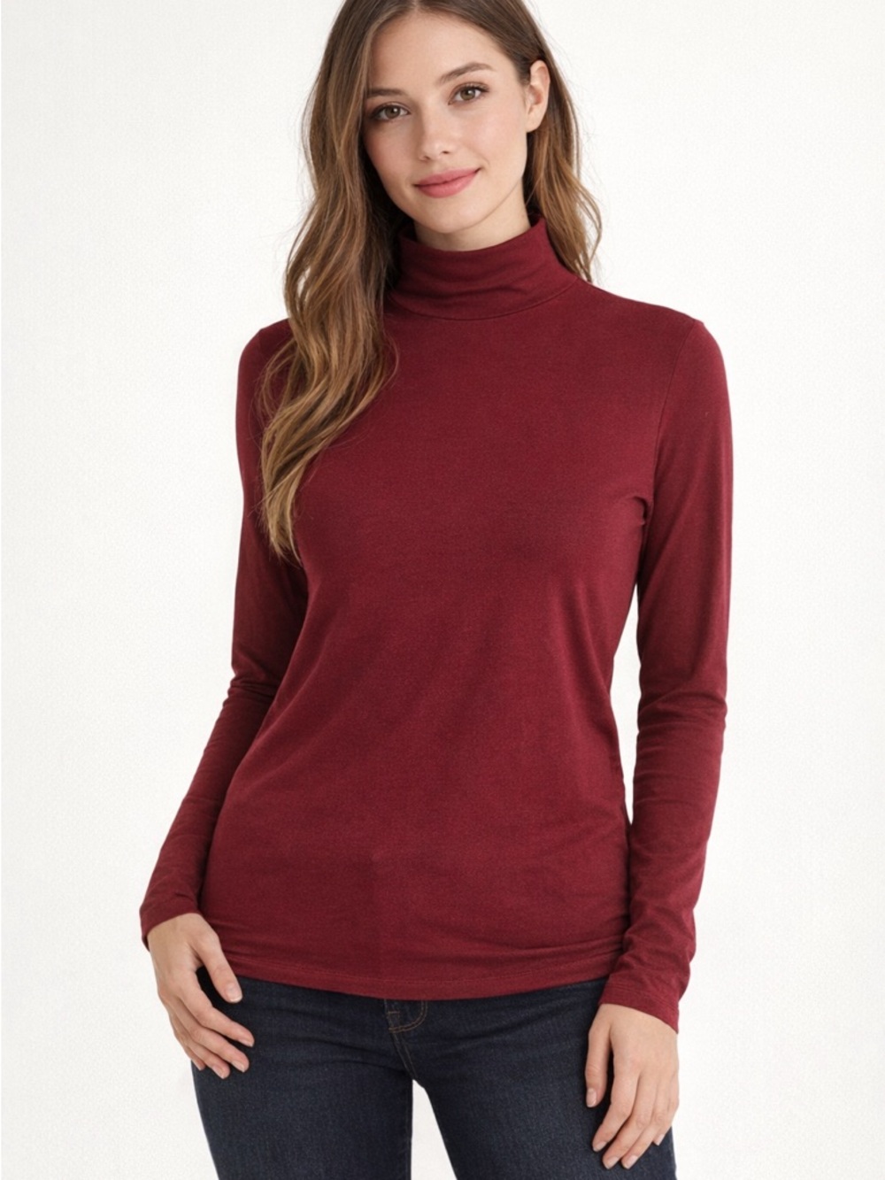 White House Black Market Women's Burgundy Long-Sleeve Turtleneck